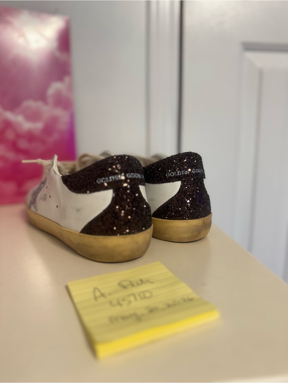 Golden Goose White Sneakers with Silver Glitter Star - Picture 6 of 9